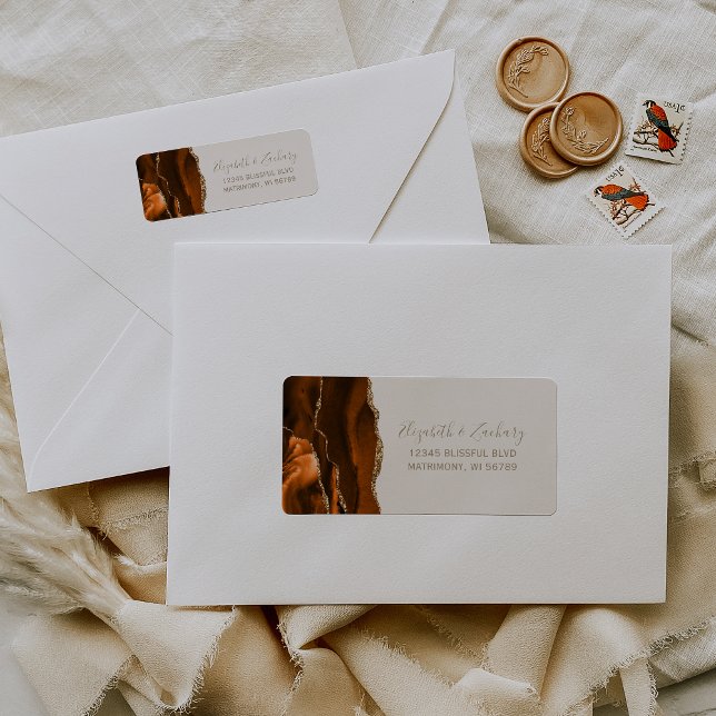 Burnt Orange Gold Ivory Wedding Return Address (Von Creator hochgeladen)