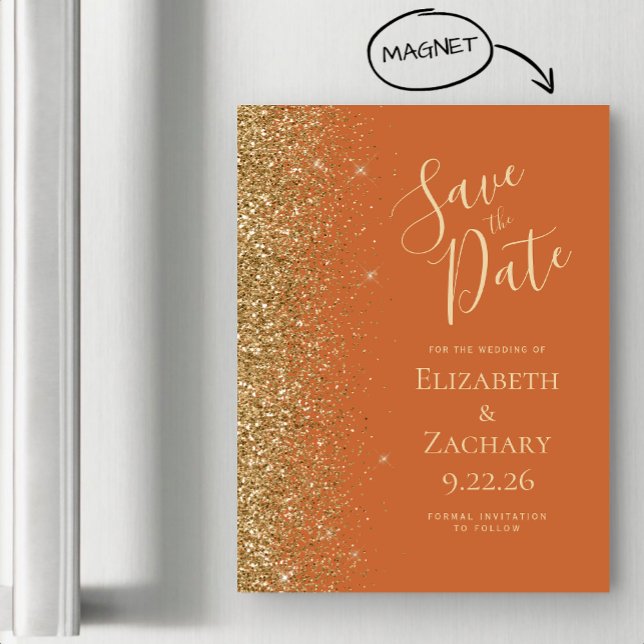 Burnt Orange Gold Save the Date Magnetkarte (Von Creator hochgeladen)