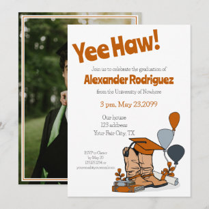 Burnt Orange Grad Cap Cowboy Boot Arrangement Einladung