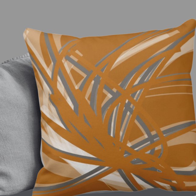 Burnt Orange & Gray Abstrakte Ribbbons Kissen (Von Creator hochgeladen)