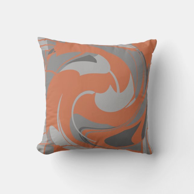 Burnt Orange Gray Charcoal Abstract Flower Mosaic Kissen (Vorderseite)