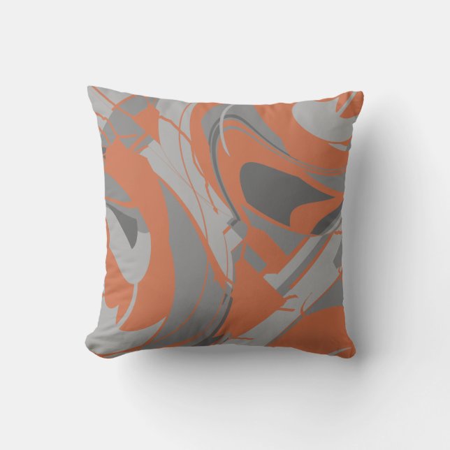 Burnt Orange Gray Charcoal Abstract Swirling Motif Kissen (Vorderseite)