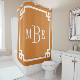 Burnt Orange Gret Key Border Monogram Duschvorhang