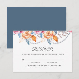 Burnt Orange Grey Watercolor Floral Wedding RSVP Karte