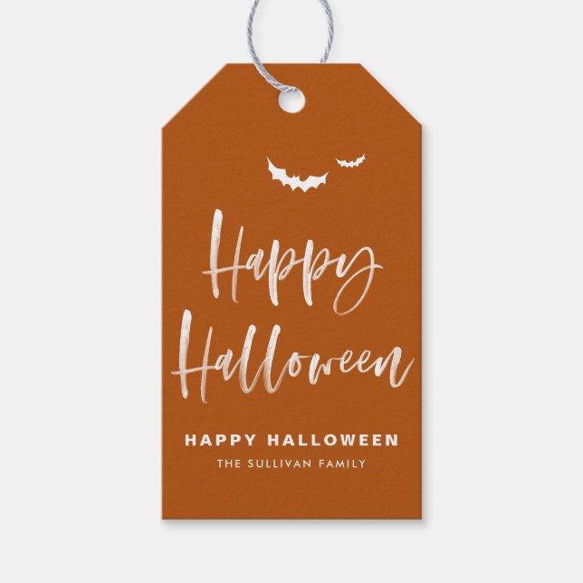 Burnt Orange Happy Halloween Brush Calligraphy Geschenkanhänger (Vorderseite)