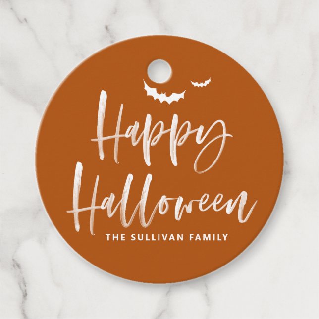 Burnt Orange Happy Halloween Brush Calligraphy Geschenkanhänger (Vorderseite)
