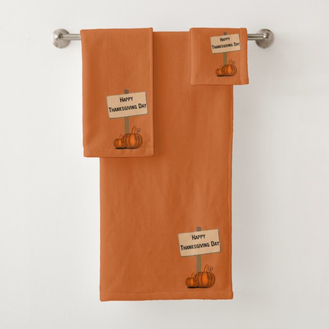Burnt Orange Happy Thanksgiving Badhandtuch Set (Insitu)