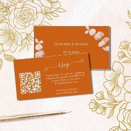 Burnt orange Hochzeitungs-Antwort-Website QR-Code  Begleitkarte