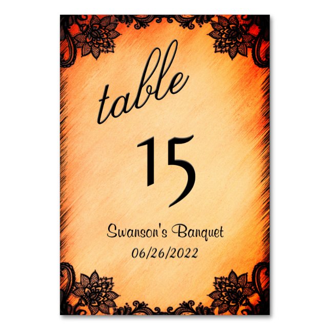 Burnt Orange Lace Table Number  Tischnummer (Vorderseite)