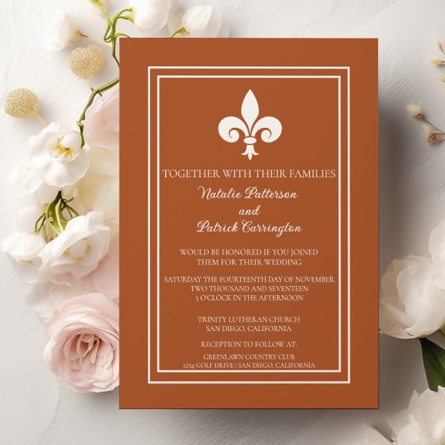 Burnt Orange Lilie Wedding Einladung (Burnt Orange Fleur de Lis Wedding Invitation)