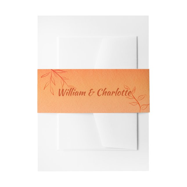 Burnt Orange Line-Art-Blätter Ombré Herbsthochzeit Einladungsbanderole (Vorderseite Beispiel)