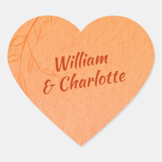 Burnt Orange Line-Art-Blätter Ombré Herbsthochzeit Herz-Aufkleber