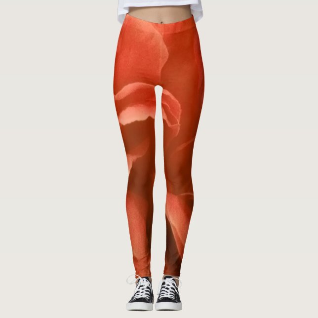Burnt Orange Marble Floral Muster Leggings (Vorderseite)