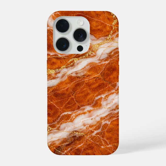 Burnt Orange Marble with White Swirls & Gold Veins iPhone Hülle (Rückseite)