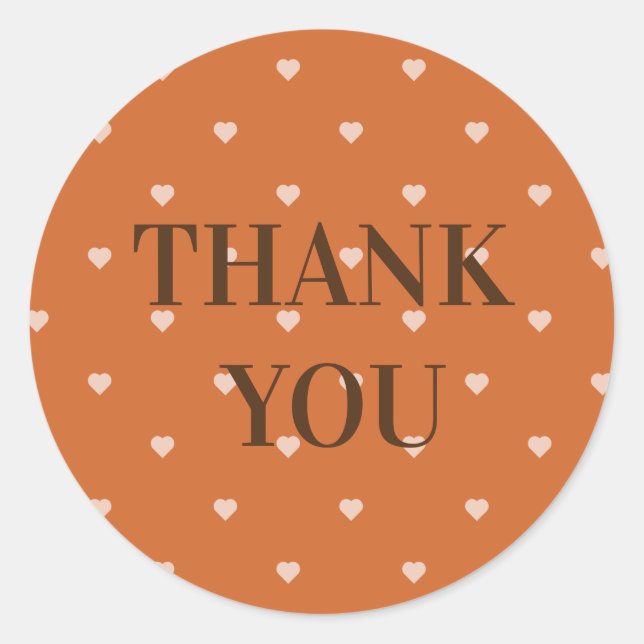 Burnt Orange Mini Herz Hintergrund Vielen Dank Runder Aufkleber (Vorderseite)