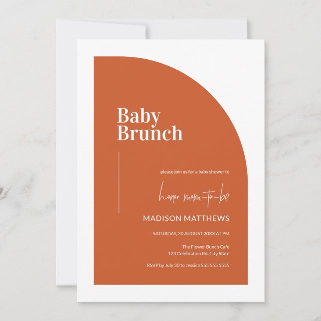 Burnt Orange Minimal Half Arch Baby Brunch Dusche Einladung (Vorderseite)