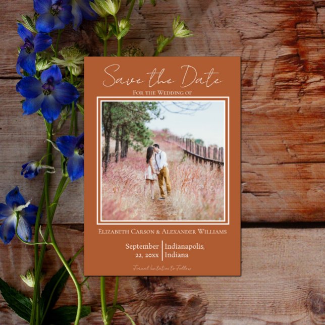 Burnt Orange Minimalistisch Foto Save the Date (Rust Minimalist Photo Save the Date)