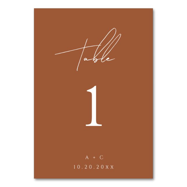 Burnt Orange Minimalistisch Modern Wedding Table C Tischnummer (Vorderseite)