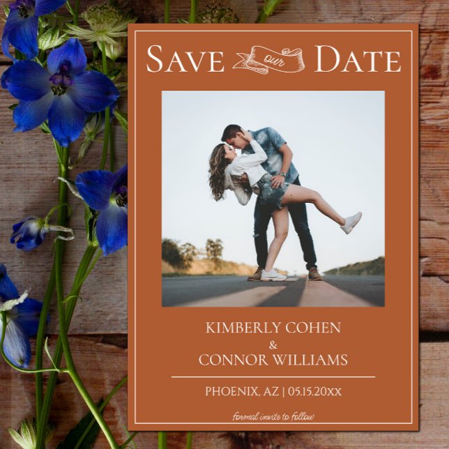Burnt Orange Modernes Foto Save the Date (Burnt Orange Modern Photo Save the Date)