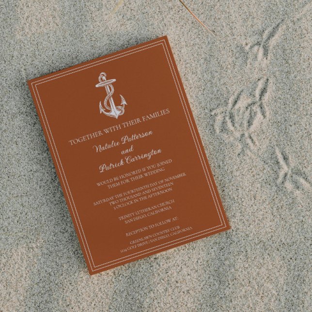 Burnt Orange Nautical Anchor Einladung zur Hochzei (Burnt Orange Nautical Anchor Wedding Invitation)