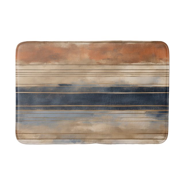 Burnt Orange Navy Dusty Blue Distressed Strip Badematte (Vorderseite)