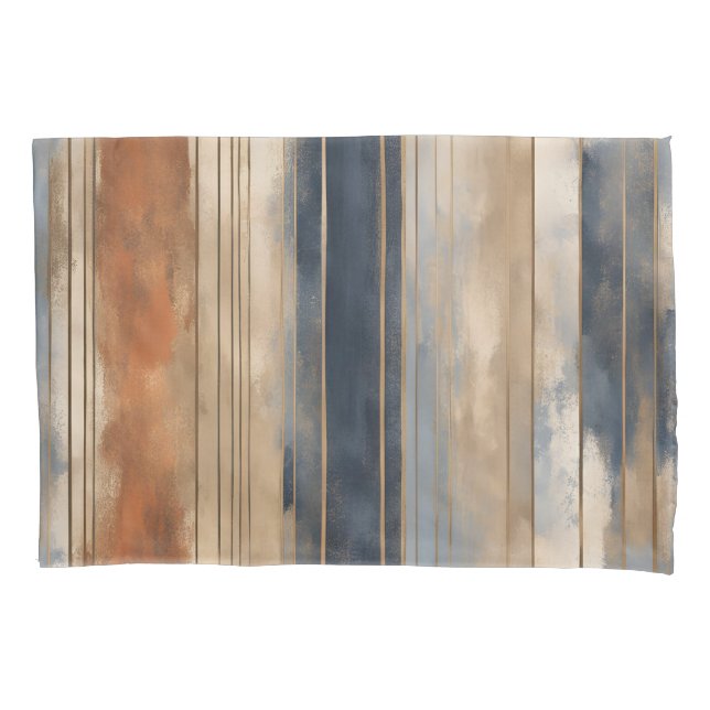 Burnt Orange Navy Dusty Blue Distressed Strip Kissenbezug (Vorderseite-Links)