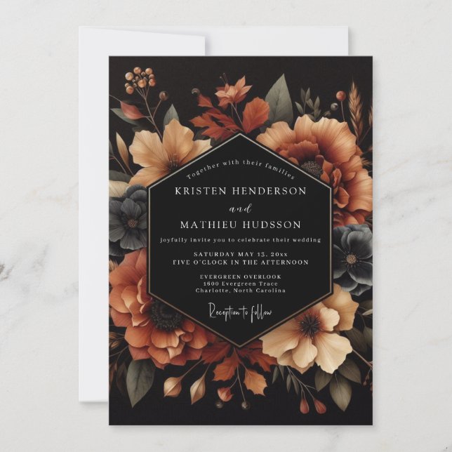 Burnt Orange Nocturne Wedding Einladung (Vorderseite)