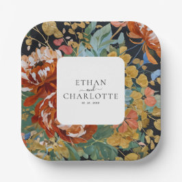 Burnt Orange Peonies Bloral Painting Gold Hochzeit Pappteller