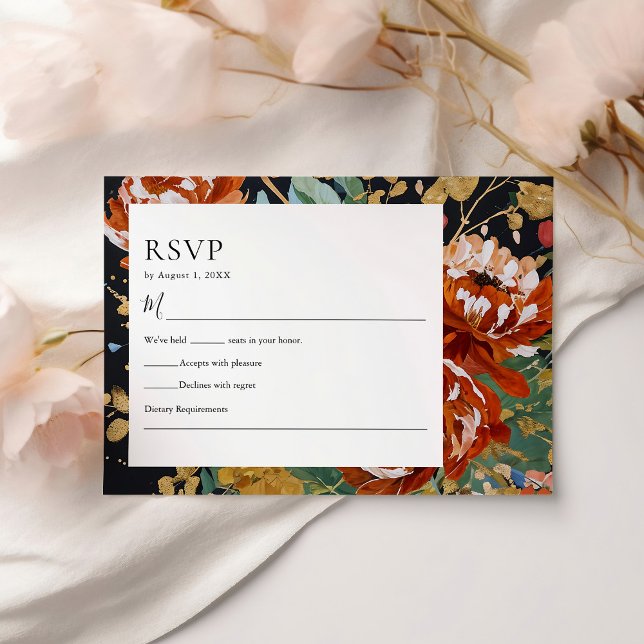 Burnt Orange Peonies Floral Gold Malerei Hochzeit RSVP Karte (Von Creator hochgeladen)