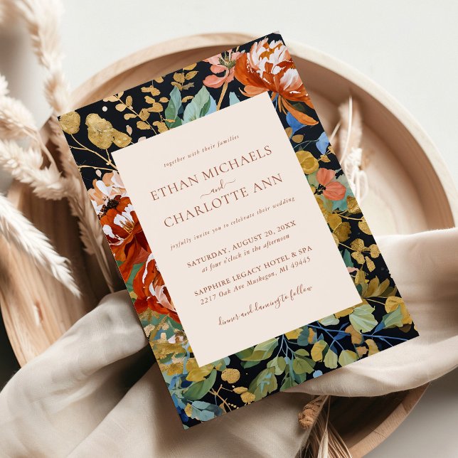 Burnt Orange Peony Floral Painting Gold Hochzeit Einladung (Von Creator hochgeladen)