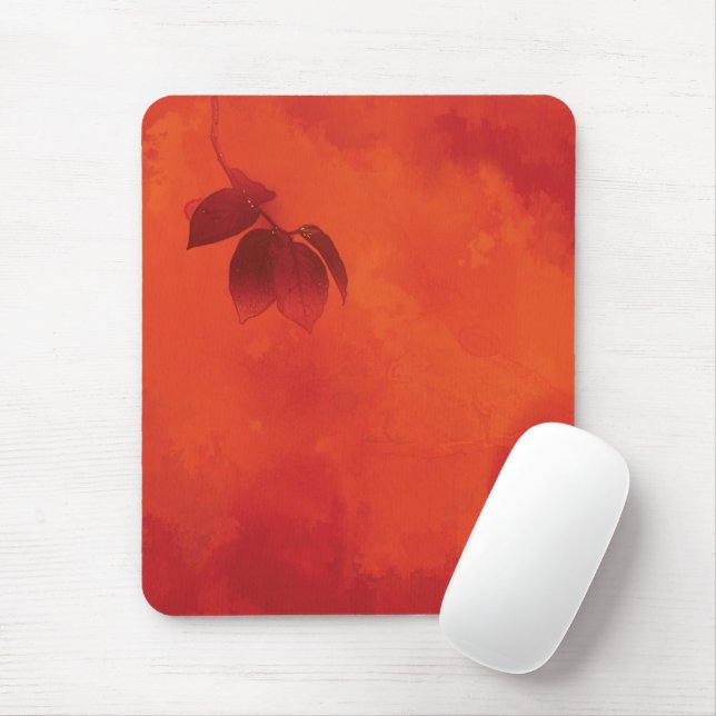 Burnt Orange Persimmon Leaf Abtract Herbst Mousepad (Mit Mouse)
