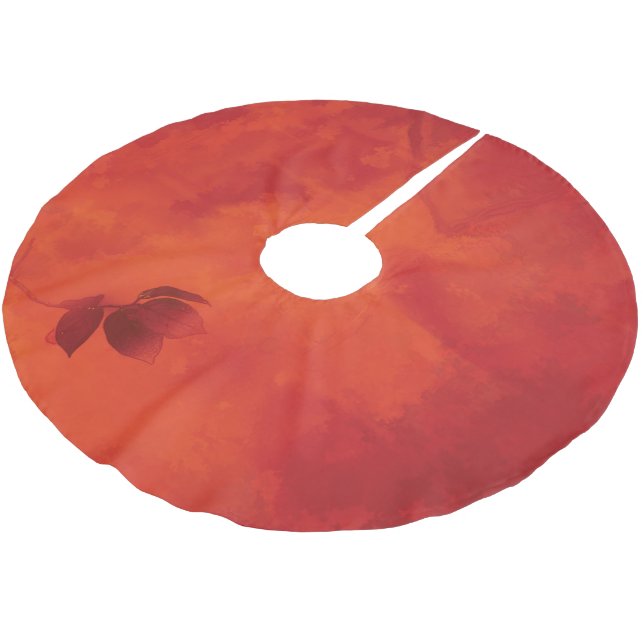 Burnt Orange Persimmon Leaf Abtract Herbst Polyester Weihnachtsbaumdecke (Schrägansicht)