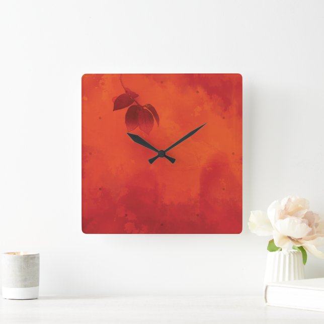 Burnt Orange Persimmon Leaf Abtract Herbst Quadratische Wanduhr (Zuhause)
