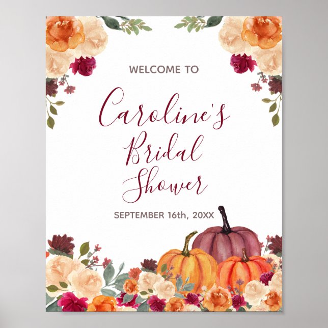 Burnt orange Pumpkin Bridal Baby Dusche Willkommen Poster (Vorne)