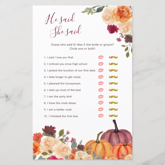 Burnt orange Pumpkin Er sagte, sie sagte Game Card (Vorderseite)