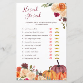 Burnt orange Pumpkin Er sagte, sie sagte Game Card