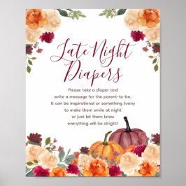 Burnt orange Pumpkin Floral Night Diapers Zeichen Poster