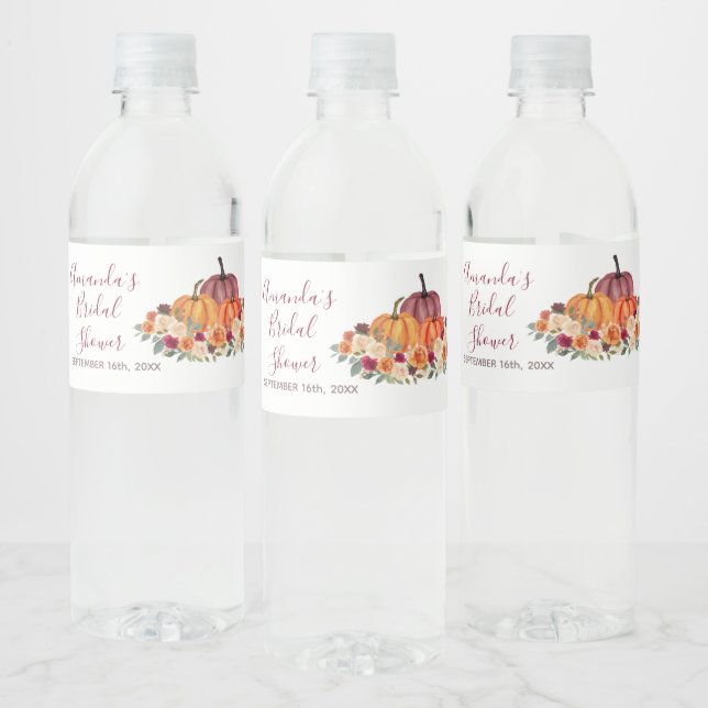 Burnt Orange Pumpkin Rustikale Wasserflaschenetikett (Flaschen)