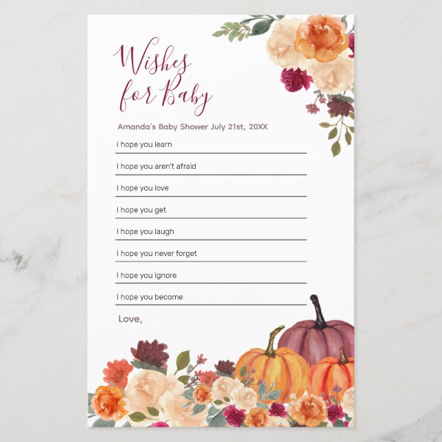 Burnt Orange Pumpkin Watercolor Wünsche für Baby (Vorderseite)