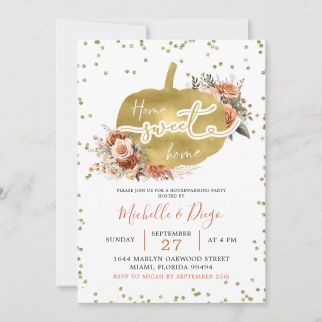 Burnt Orange Pumpkin Zuhause Sweet Zuhause Housewa Einladung (Vorderseite)