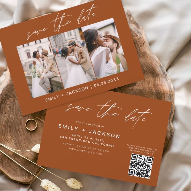 Burnt Orange QR Code Save the Date Modernes 3 Foto (Von Creator hochgeladen)