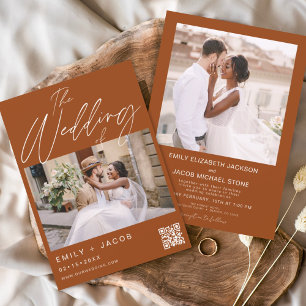 Burnt Orange QR Foto Hochzeitseinladung