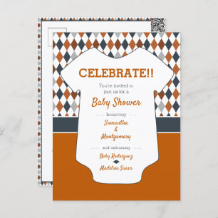 Burnt Orange Raute Pattern Baby Dusche Postkarte