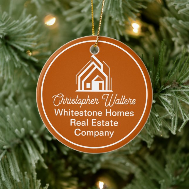 Burnt Orange Real Estate Company Custom Realtor Keramik Ornament (Baum)