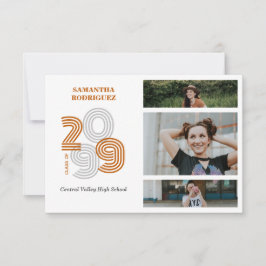 Burnt Orange Retro Big Numbers 3-Foto Abschluss Einladung