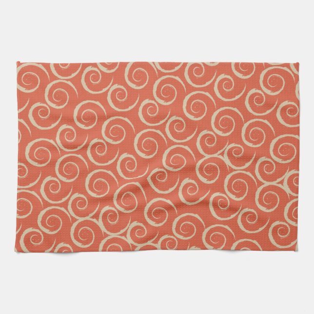 Burnt Orange Retro Swirl Muster Handtuch (Horizontal)