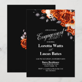 Burnt Orange Rose Floral Black Engagement Party Einladung