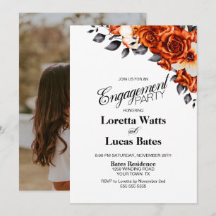 Burnt Orange Rose Floral Foto Engagement Party Einladung