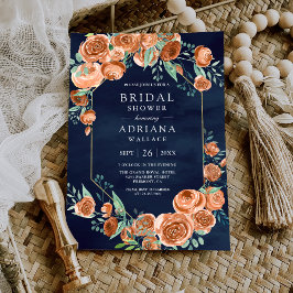 Burnt Orange Rose Floral Navy Blue Brautparty Einladung