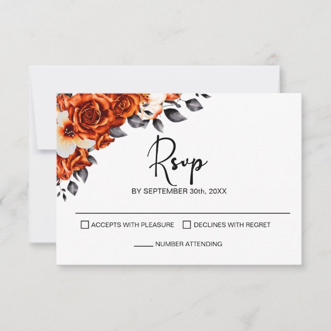 Burnt Orange Rose Floral Wedding RSVP (Vorderseite)